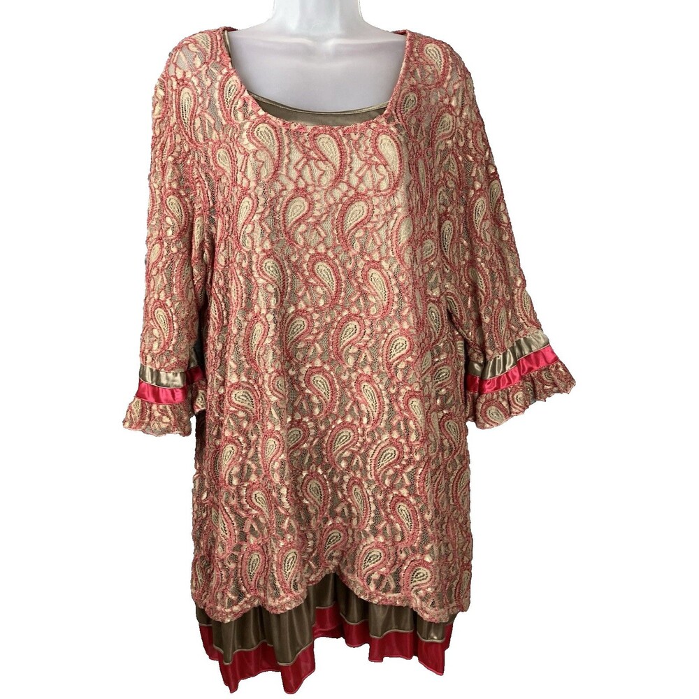 Adorn Ruffled Slip Dress & Lacy Tunic XL Gypsy Boho Fairy Coquette Romantic